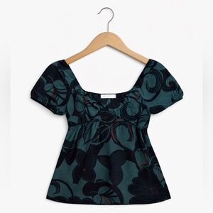 Charlotte Russe Green Floral Babydoll Top Flutter Sleeve
